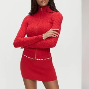 Frankie’s bikinis Carter cable knit sweater red